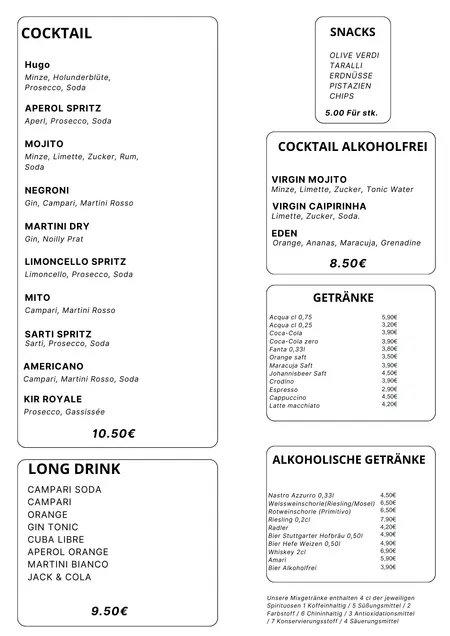 Speisekarte L'Aperitivo Seite 2